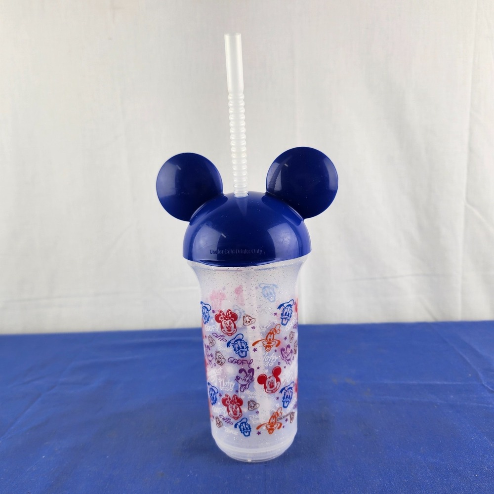 Disney Parks Character Souvenir Cup Lid with Blue Mickey Mouse Ears w/ Straw